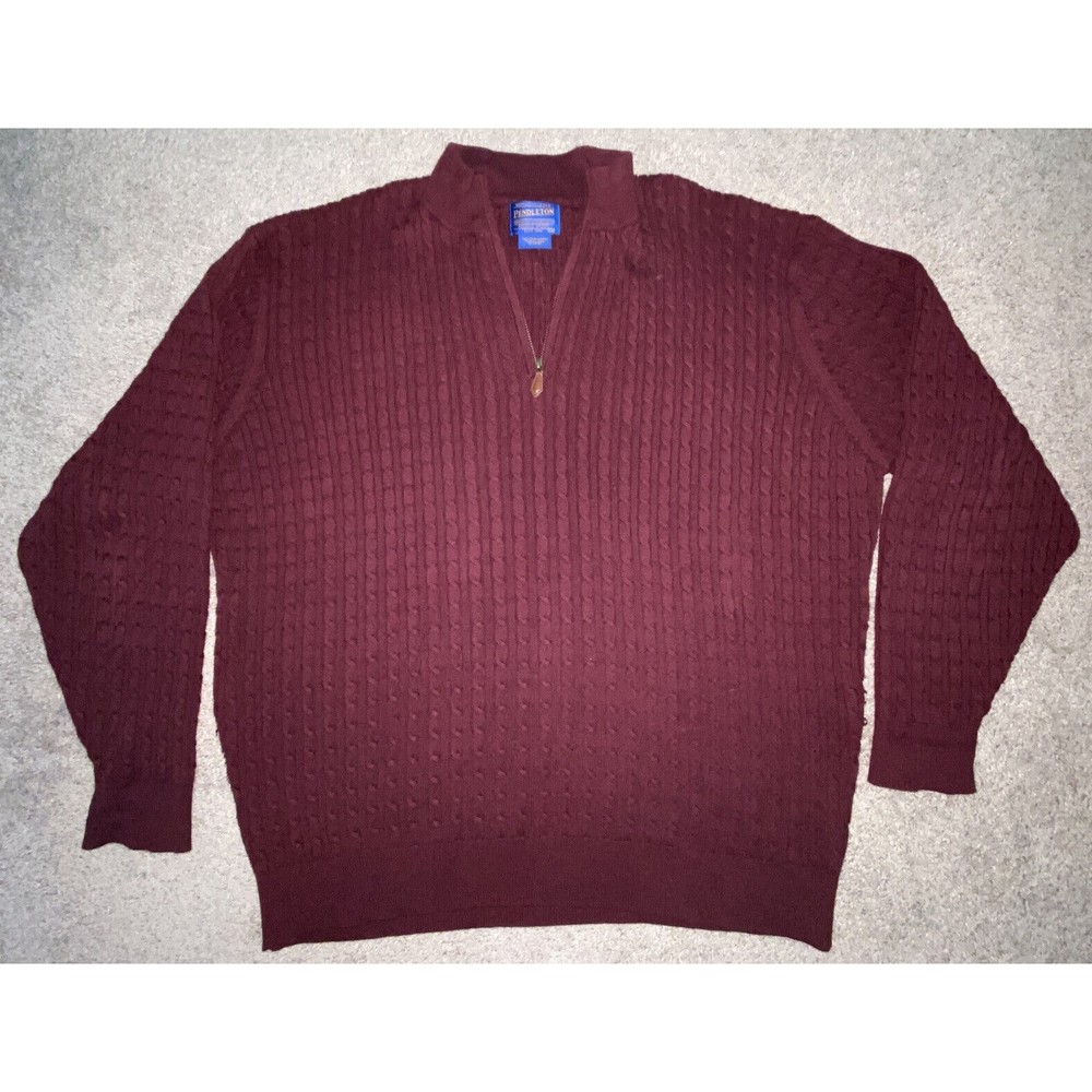 Pendleton Sweater Men's XL‎ Maroon Cable Knit Quarter Zip Pullover